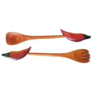 1970s Chili Peppers Wooden Salad Utensils